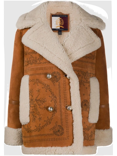 Tommy Hilfiger Double-breasted Sheepskin Coat In Brown