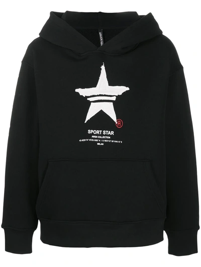 Neil Barrett Hand-painted Sports Star Print Hoodie In Black