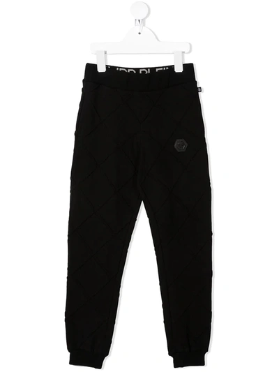 Philipp Plein Logo-plaque Cotton Track Trousers In 黑色