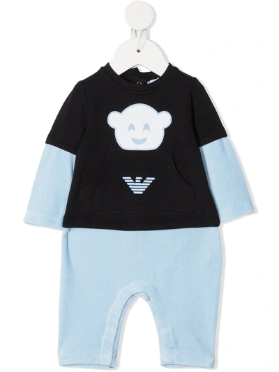 Emporio Armani Babies' Colour-block Logo-print Romper In Blue