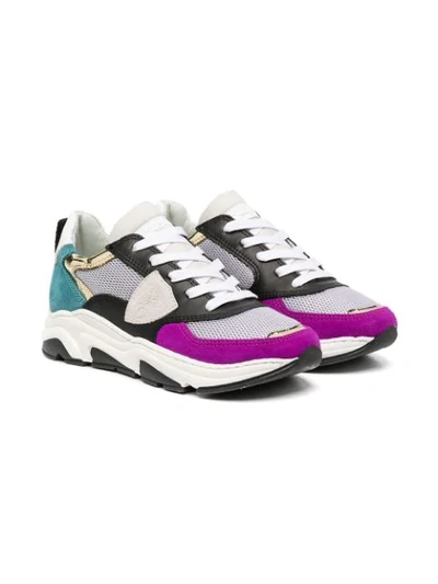Philippe Model Kids' Colour-block Panel Trainers In Grey