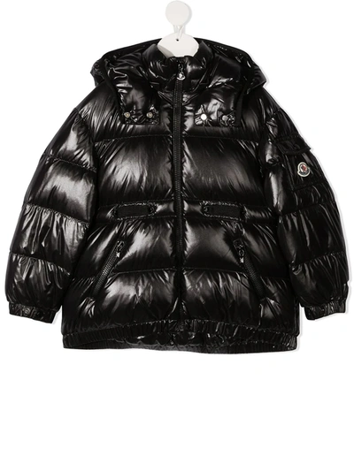 Moncler Kids' Quilted Hooded Coat In Black