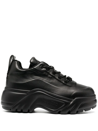 Valentino Garavani Sneakers In Black Leather And Rubber Sole