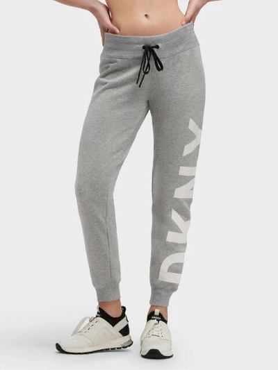 Dkny Women's Ribbed Cuff Logo Jogger - In Pearl Grey Heather