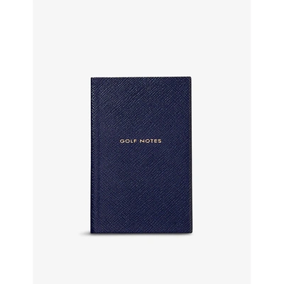 Smythson Golf Notes Leather Notebook 14cm X 9cm In Navy