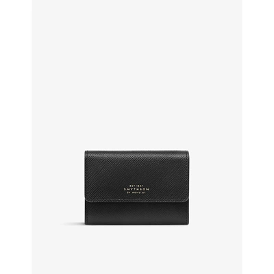 Smythson Panama Compact Leather Purse In Black