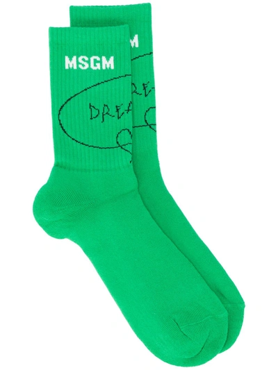 Msgm Dreamer Ribbed Socks In Green