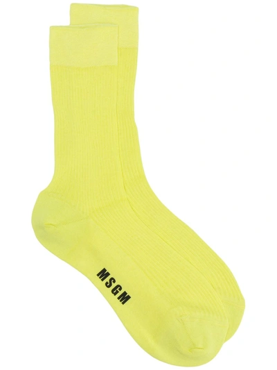 Msgm Logo Print Socks In Yellow
