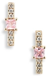 Ef Collection Princess Diamond Bar Stud Earrings In Pink Sapphire/ Yellow Gold