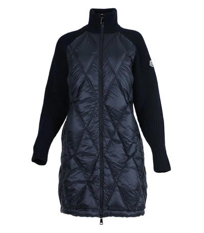 Moncler Navy Puffer Cardigan In Blue