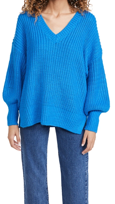 Cinq À Sept Antonella Knit Puff-sleeve Sweater In Azure Blue