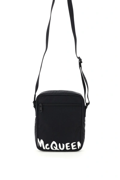 Alexander Mcqueen Urban Bag With Graffiti Logo In Black,white