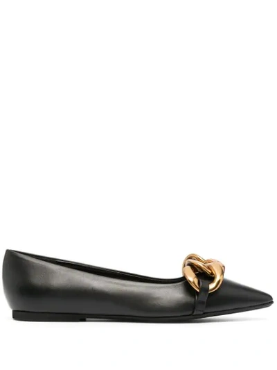 N°21 N° 21 Ballet Flats N &amp;deg; 21 Ballerina In Leather With Chain In Black