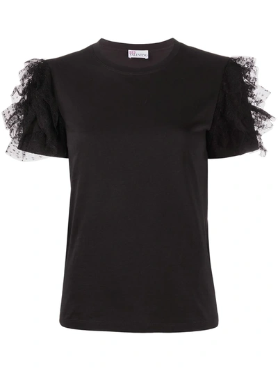 Red Valentino Tulle Point D'esprit Sleeved T-shirt In Black