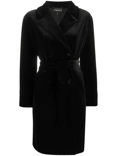 Emporio Armani Fitted Double-breasted Coat In Black