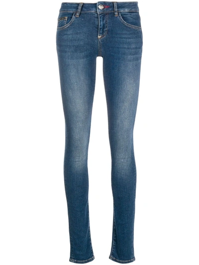 Philipp Plein Crystal Fringe-embellished Skinny Jeans In Blue