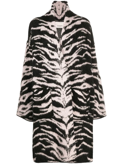 Laneus Zebra Print Wool Coat In Black