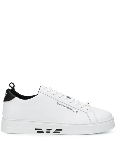Emporio Armani Leather Sneakers With Knitted Insert In White
