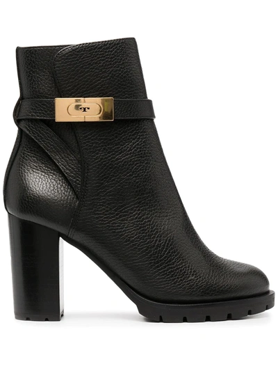 Tory Burch Mid-heel Leather Ankle Boots In Black