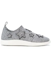 Giuseppe Zanotti Alana Star Silver Fabric Slip On Sneaker With Stars