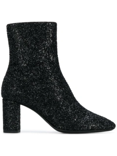 Saint Laurent Lou Glitter Sprinkled Ankle Boots In Black