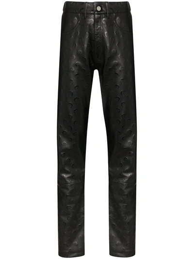 Marine Serre Womens All Over Moon Black Moon-print Straight-leg High-rise Leather Trousers Xs