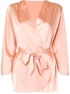 Fleur Du Mal Belted Stretch-silk Satin Robe In Vintage Blush