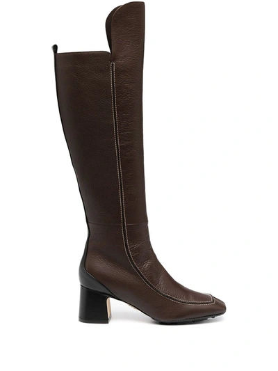 Rodo Square-toe Knee-length Boots In Brown