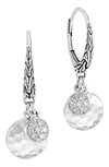 John Hardy Dot Hammered Silver Diamond Pave Drop Earrings In Diamond/ Silver