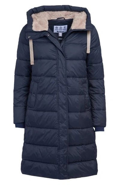 Barbour Cassins Hooded Quilted Coat In Dk Navy