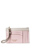 Kate Spade Spencer Leather Wristlet Card Case In Tutu Pink/ Crisp Linen