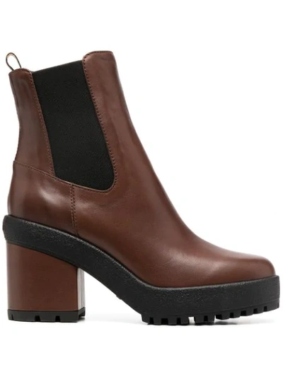 Hogan Round-toe Ankle Boots In Brown