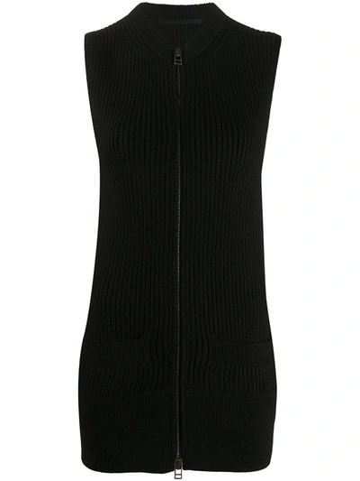 Haider Ackermann Rib-knit Zipped Long-line Gilet In Black