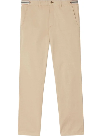 Burberry Stripe-detail Cotton Chino Trousers In Neutrals