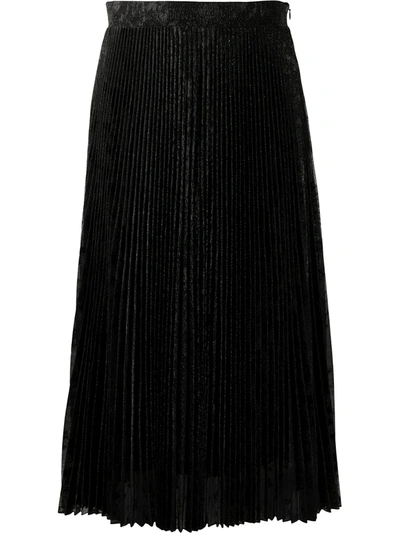 Blumarine Midi Pilssé Lamé Skirt In Black