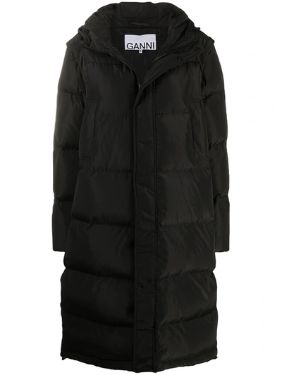 Ganni Detachable Sleeves Quilted Puffer Coat In Black