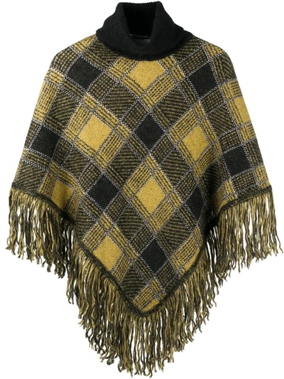 Red Valentino Check-print Frayed Poncho In Yellow