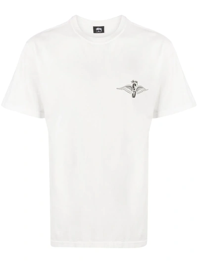 Stussy Wings-print Crew-neck T-shirt In White