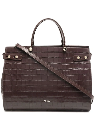 Furla Lady M Embossed Tote Bag In Brown