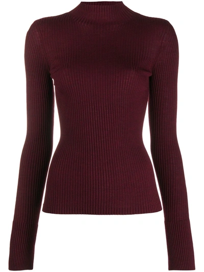 Mrz Ribbed Knit Wool Jumper In Red