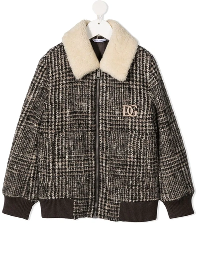 Dolce & Gabbana Kids' Check-pattern Bomber Jacket In Brown