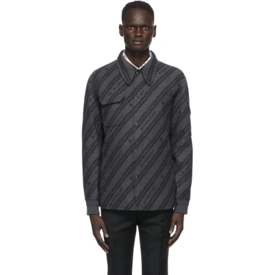 Givenchy Grey & Black Wool Jacquard Chain Coach Jacket In 027-grey/bl