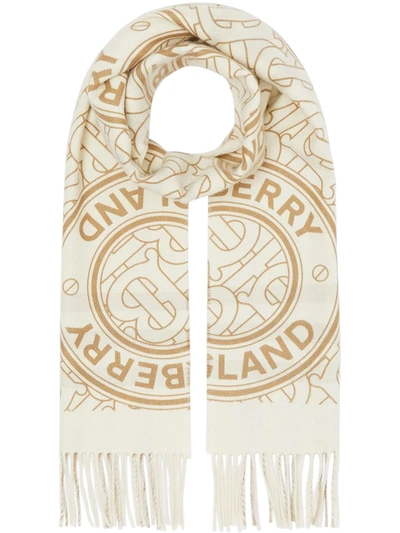 Burberry Reversible Check And Monogram Cashmere Scarf In White