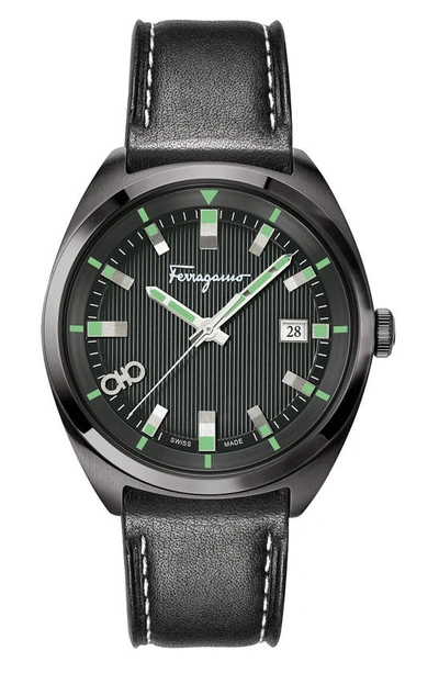 Ferragamo Leather Strap Watch, 40mm In Black
