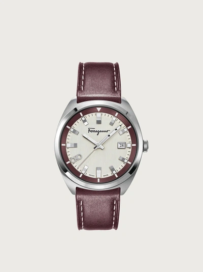 Ferragamo Evolution Stainless Steel Leather Strap Watch In Red