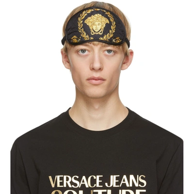 Versace Black & Gold Barocco Eye Mask In Z7011 Black