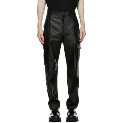 Wooyoungmi Black Leather Cargo Pants In 651b Black