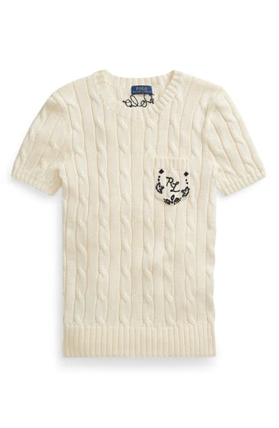 Polo Ralph Lauren Cable Knit Short Sleeve Sweater In Cream