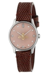 Gucci Diamond G-timeless Bee Leather Strap Watch, 30mm In Snakeskin/ Pink/silver