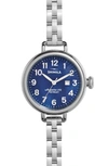 Shinola 'the Birdy' Bracelet Watch, 34mm In Silver/ Navy Mother Of Pearl